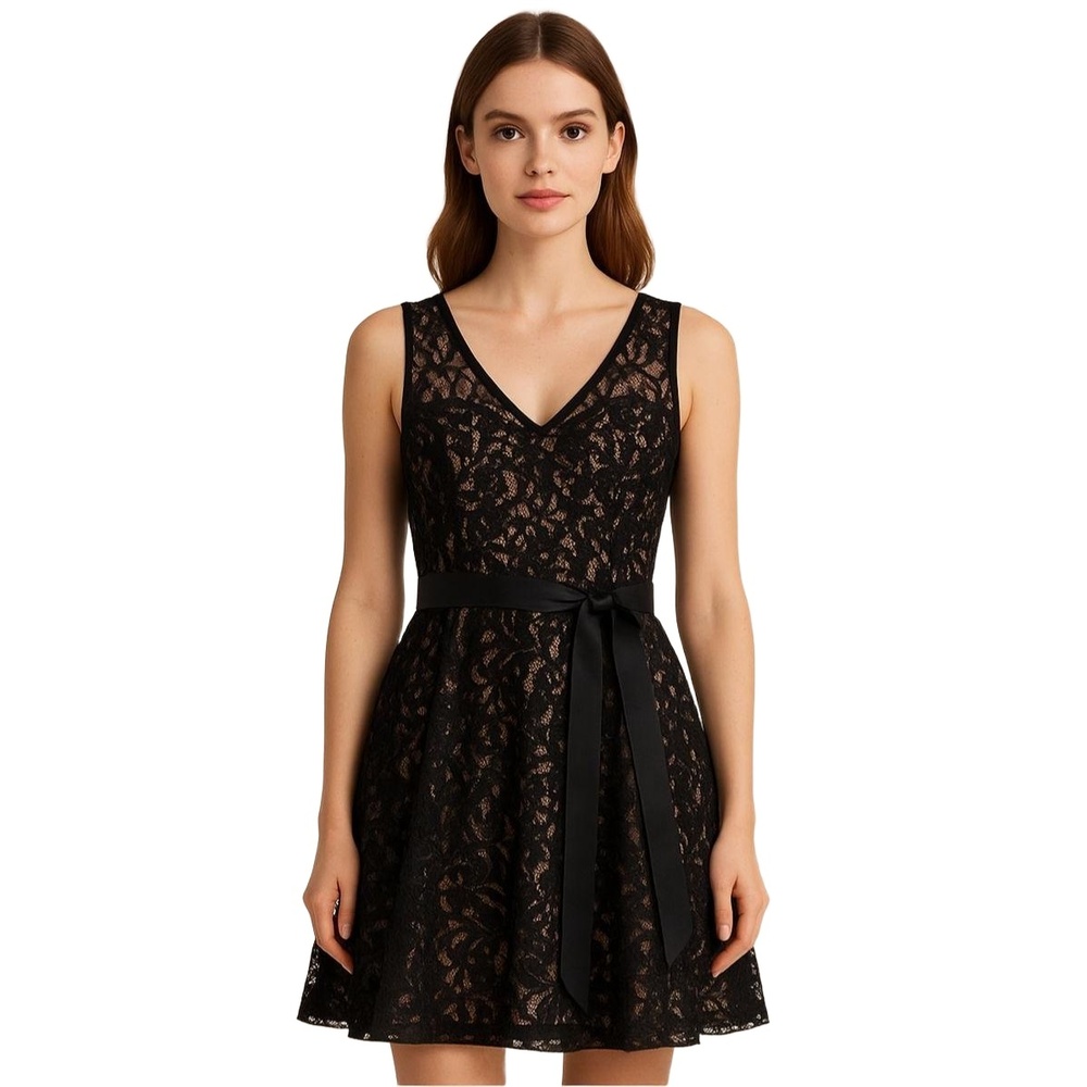 BETSY & ADAM Women’s Black Lace Overlay Fit & Flare Dress Size 6
